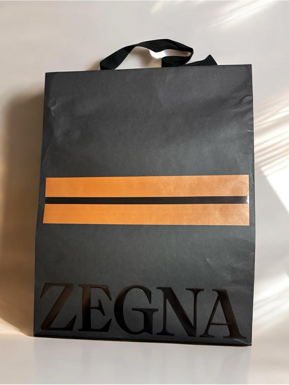 Zegna Black Shopping Bag with Tan Stripe Accent